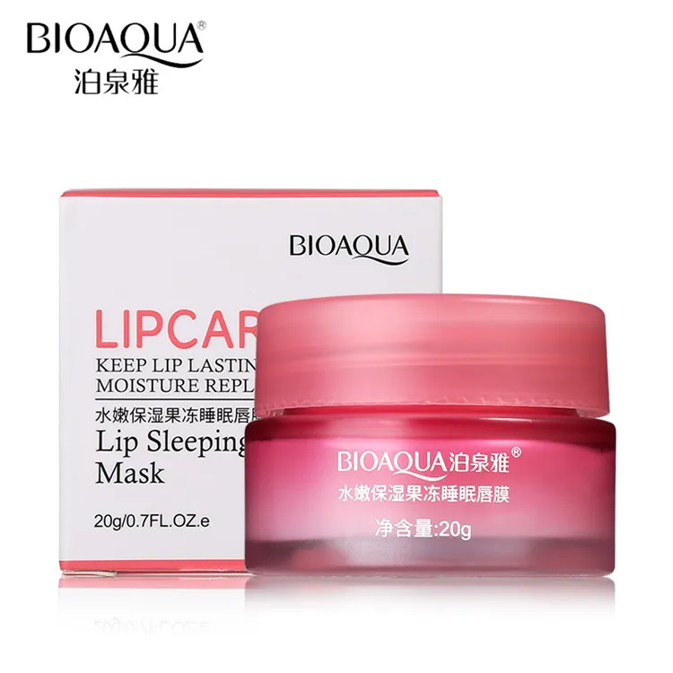 DHL free BIOAQUA Brand Strawberry Lip Sleeping Mask Skin Care Exfoliator Lips Balm Moisturizing Nourish Lip Plumper Hydrating Cream 20g