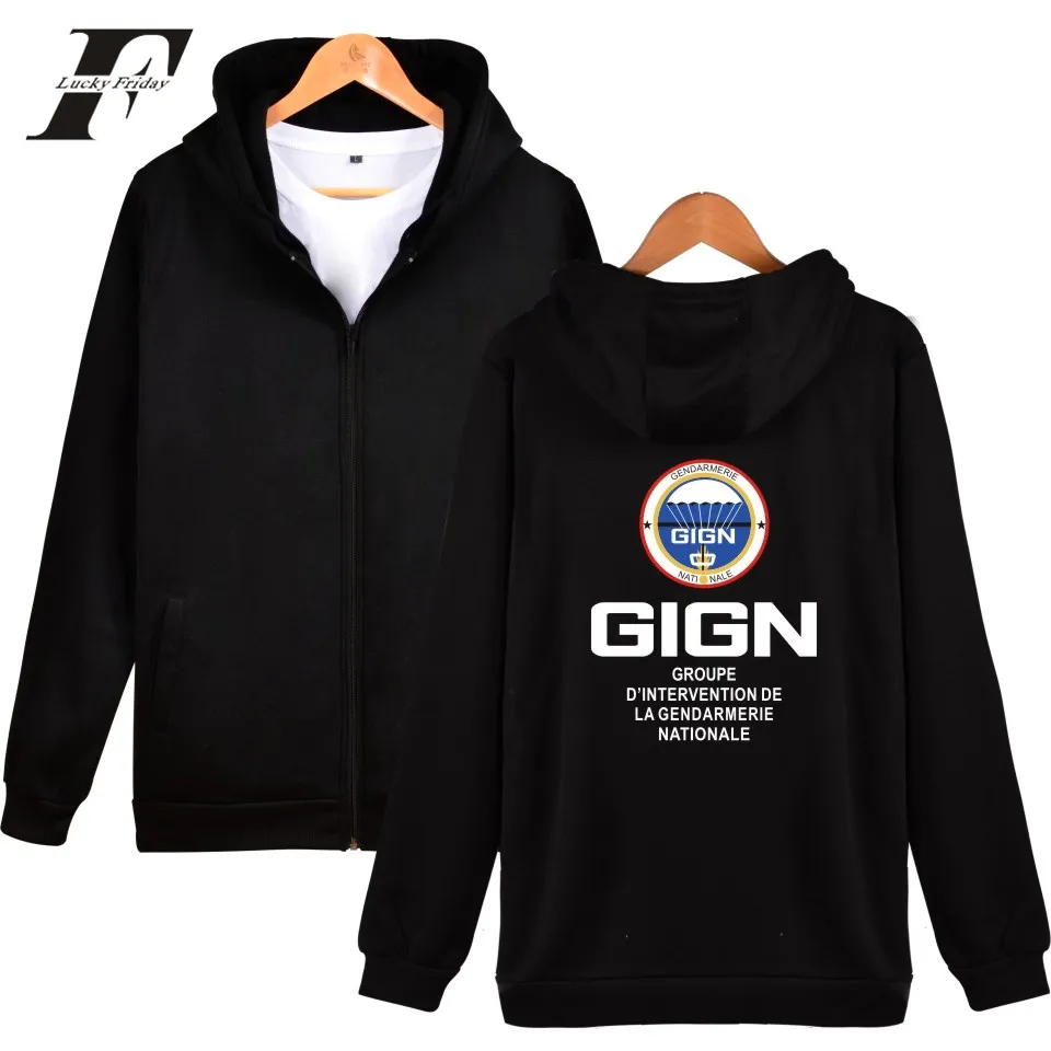 Gign Gendarmerie 2017 Hoodies Men Zipper Fashion Style Hoodies Män Hip Hop Streetwear Long XXXXL Plus Storlek