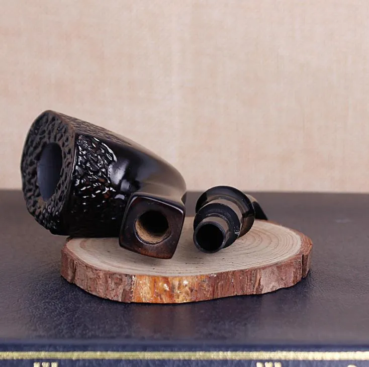 Ébène noir carré pur sculpture noir tuyau, vieux marteau, tuyau portable, filtre en bois de santal incurvé solide seau en bois