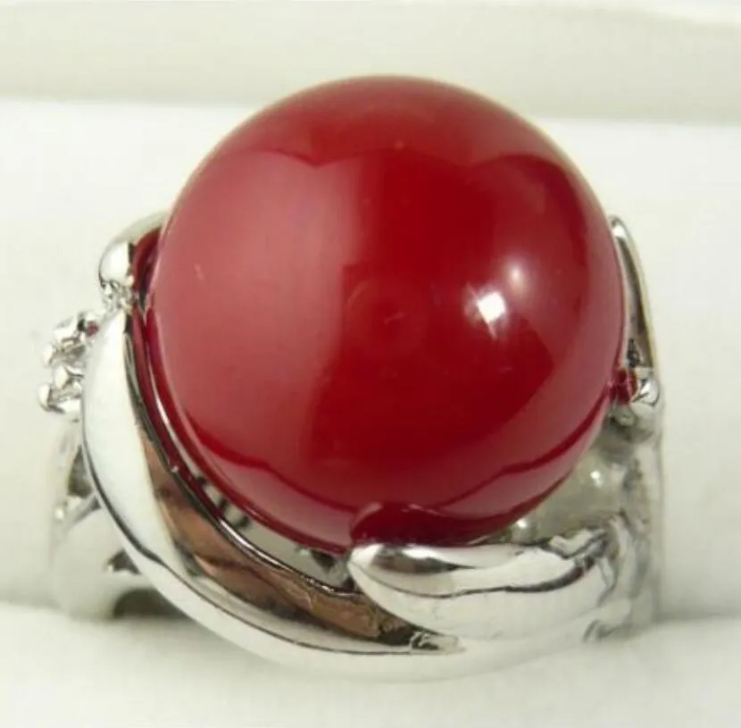 Anello alla moda con perla rossa da 12 mm in stile semplice all'ingrosso