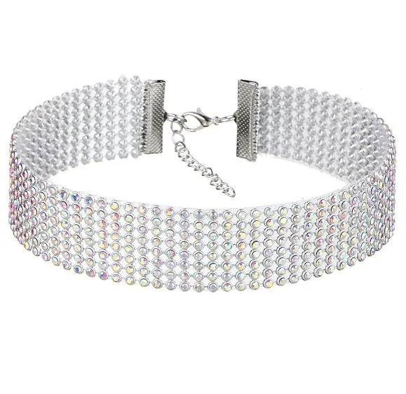 DHL Diamond Choker Collana Moda Donna Girocolli con strass in cristallo pieno Collana donna Gioielli in argento Collana con dichiarazione colorata