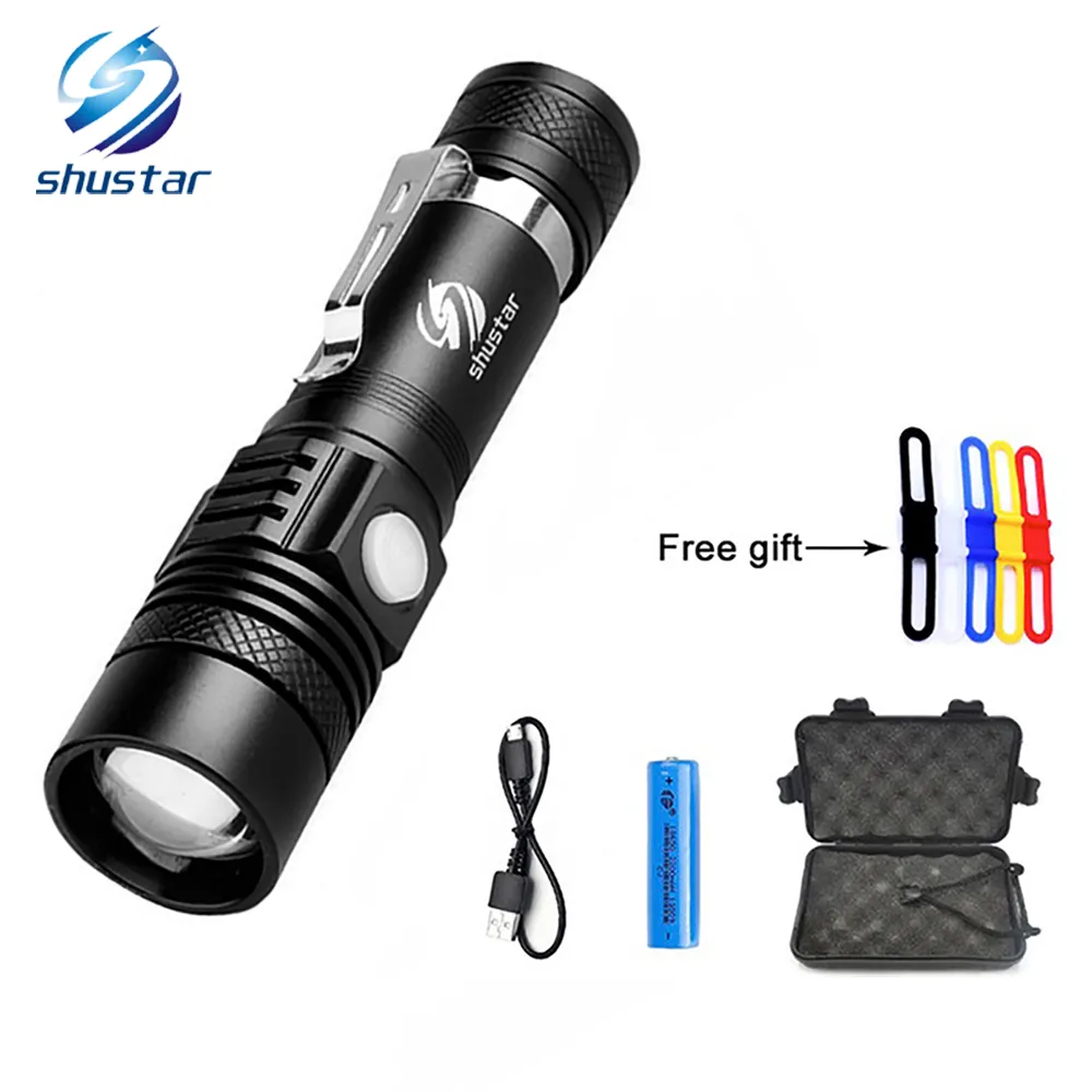 T6 Touch Light LED Tactical Flashlight Zoom-able Flashlights for Camping Night Ride and Adventure, Men's, Size: Large, Black