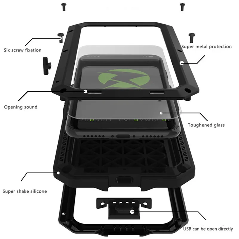 Wodoodporna marka DropProof Dirtproof odporna na wstrząsy iPhone XS Max XR 11 12 13 14 15 Pro tylna metalowa okładka