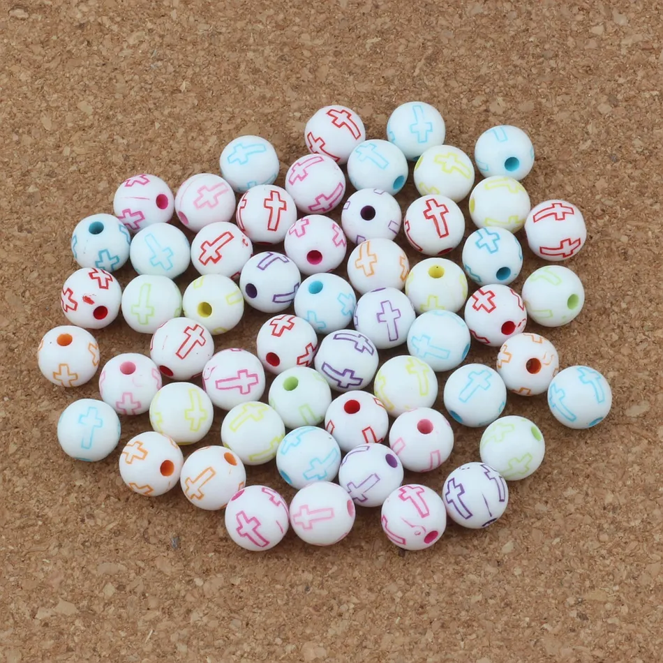 / 중공 십자가 조각 된 아크릴 라운드 스페이서 비즈 종교 구슬 느슨한 beads10mm / 8mm / 6mm 보석 DIY E-4