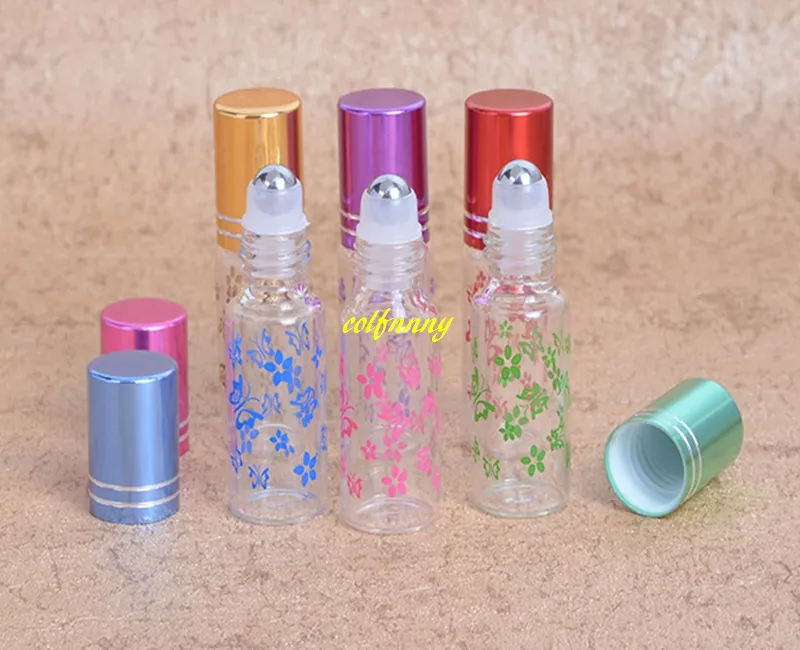 / FAST SPACK 5ML Butterfly Printing Glass Essential Oil Roller Bottles 5cc Roll på parfymflaska 5 färger