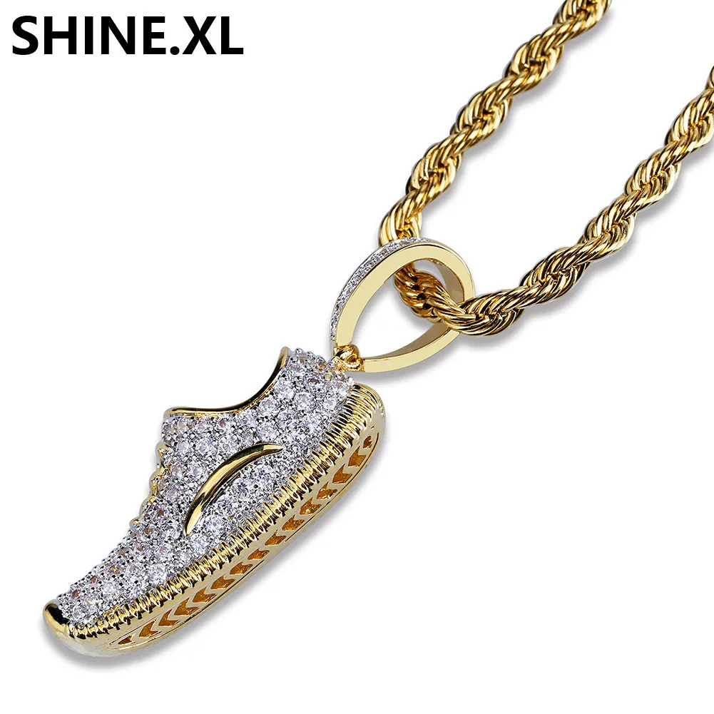 Hip Hop New Fashion 24inch Iced Out Zircon Stone Shoe Pendant Necklace with 24 inch Stainless Steel Rope Chain80312972584832