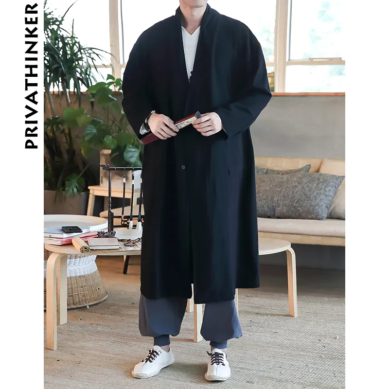 Sinicism Store Mens Trenchcoat Jas Mannen Rood Solid Kimono Cardigan Mannelijke Chinese Stijl Herfst Lange Jas Kleding 2018 Plus Size