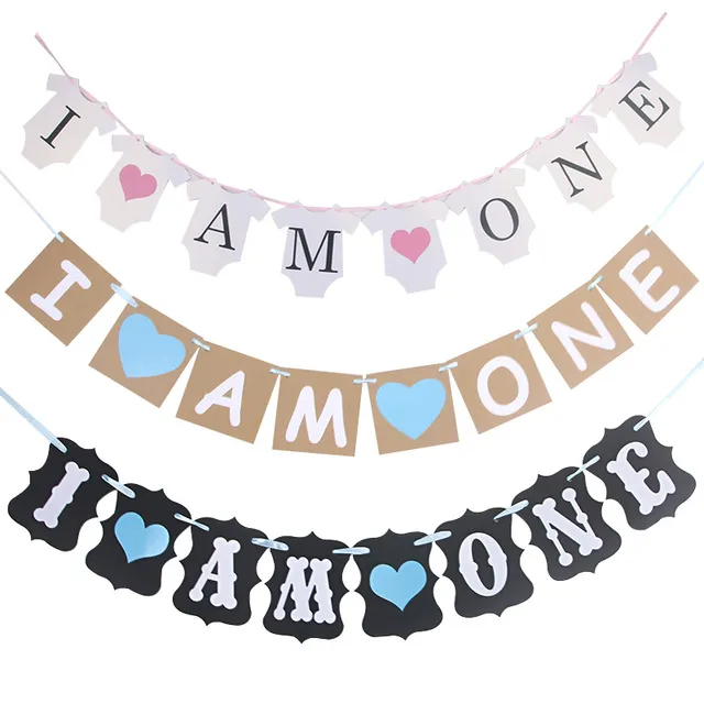 Jestem jeden banner baby boy dziewczyna 1st urodziny party dekoracje baby shower pierwszego roku bunting fotobooth girlanda