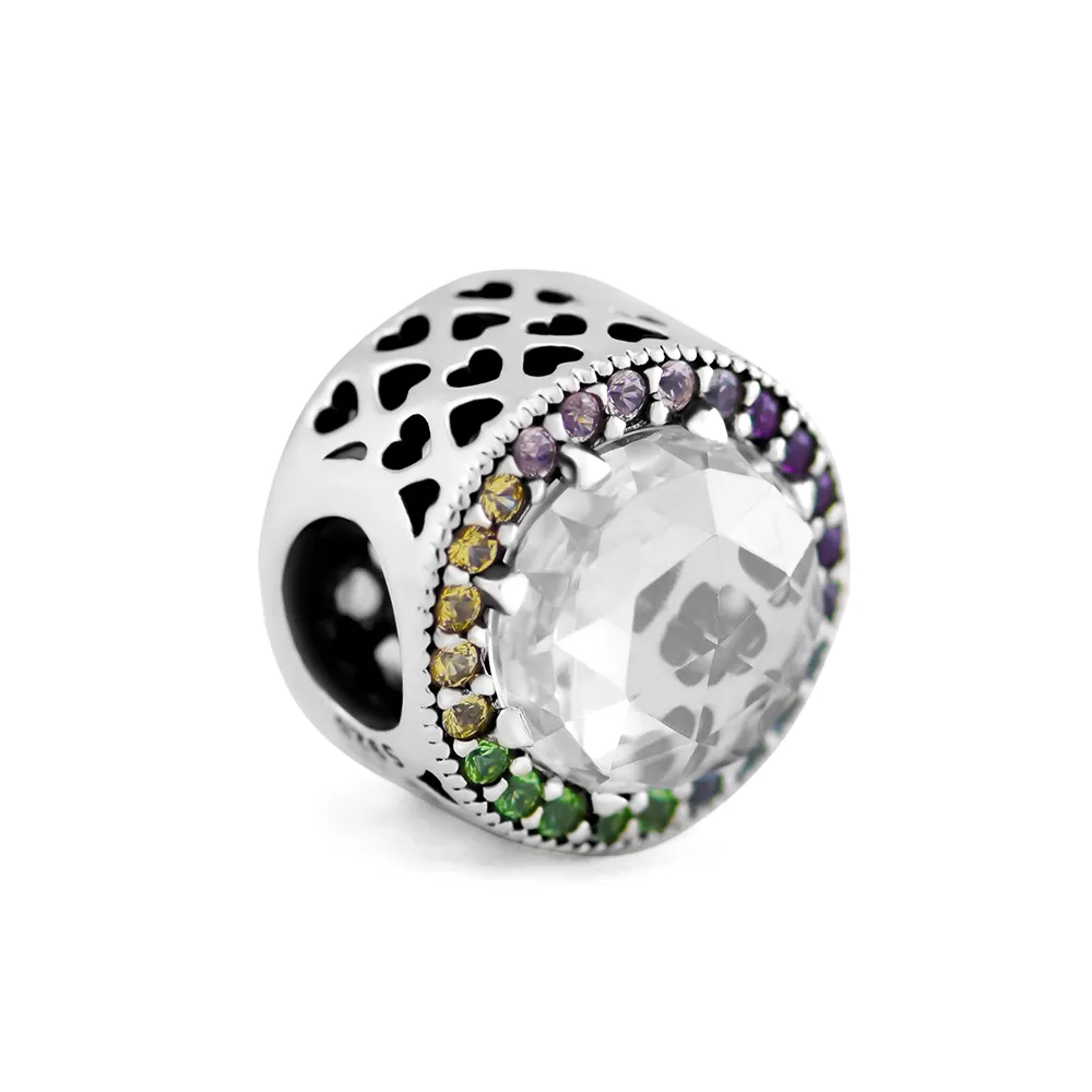 Rainbow Radiant Hearts Charm Fashion 925 perles en argent sterling bijoux à bricoler soi-même convient pour pandora Bracelets collier livraison gratuite