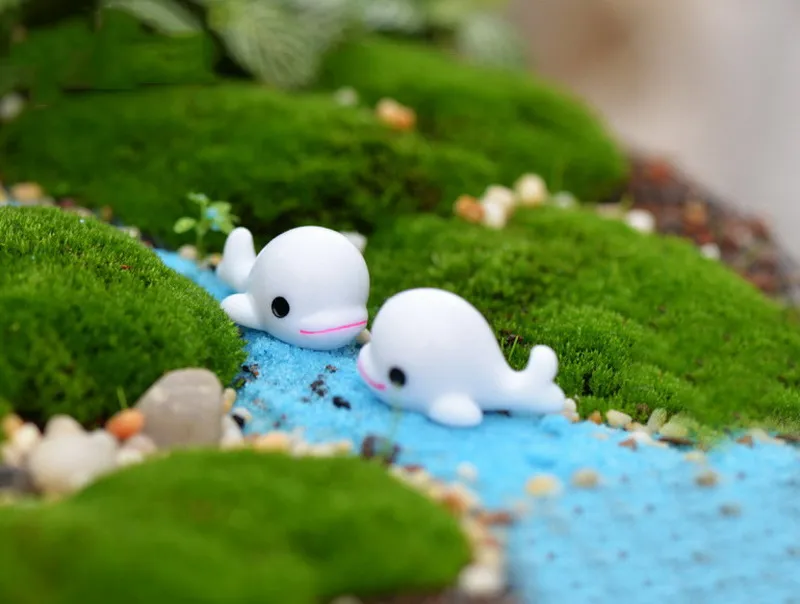 Mini Cute White Blue Dolphin Miniatures Garden Decorations DIY Bonsai Handicraft Accessories Moss Terrarium Micro Landscape 