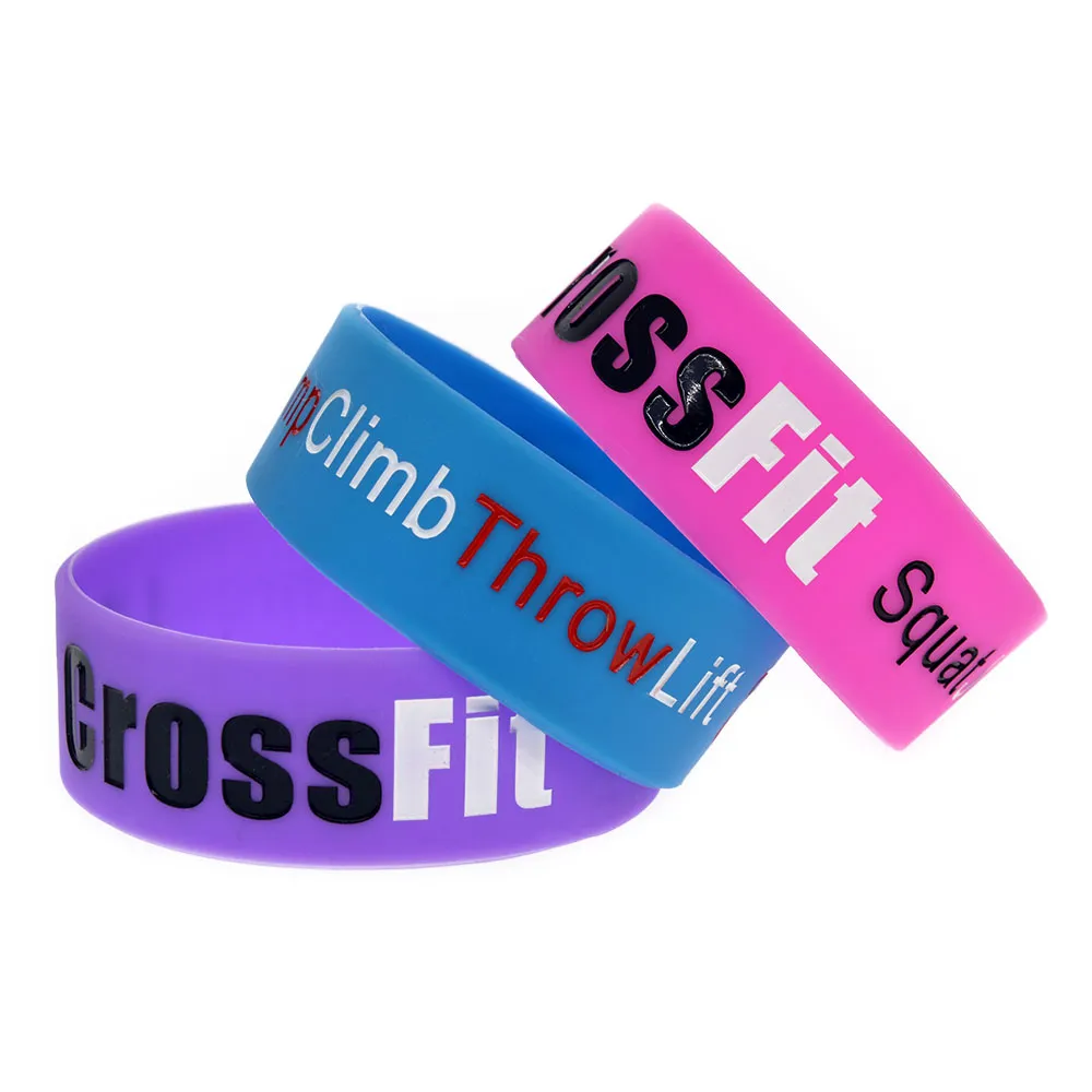 Squat Jump Climb Throw Lift 1 Inch Wide CrossFit Silicone Rubber Bracelet for Promotion Gift