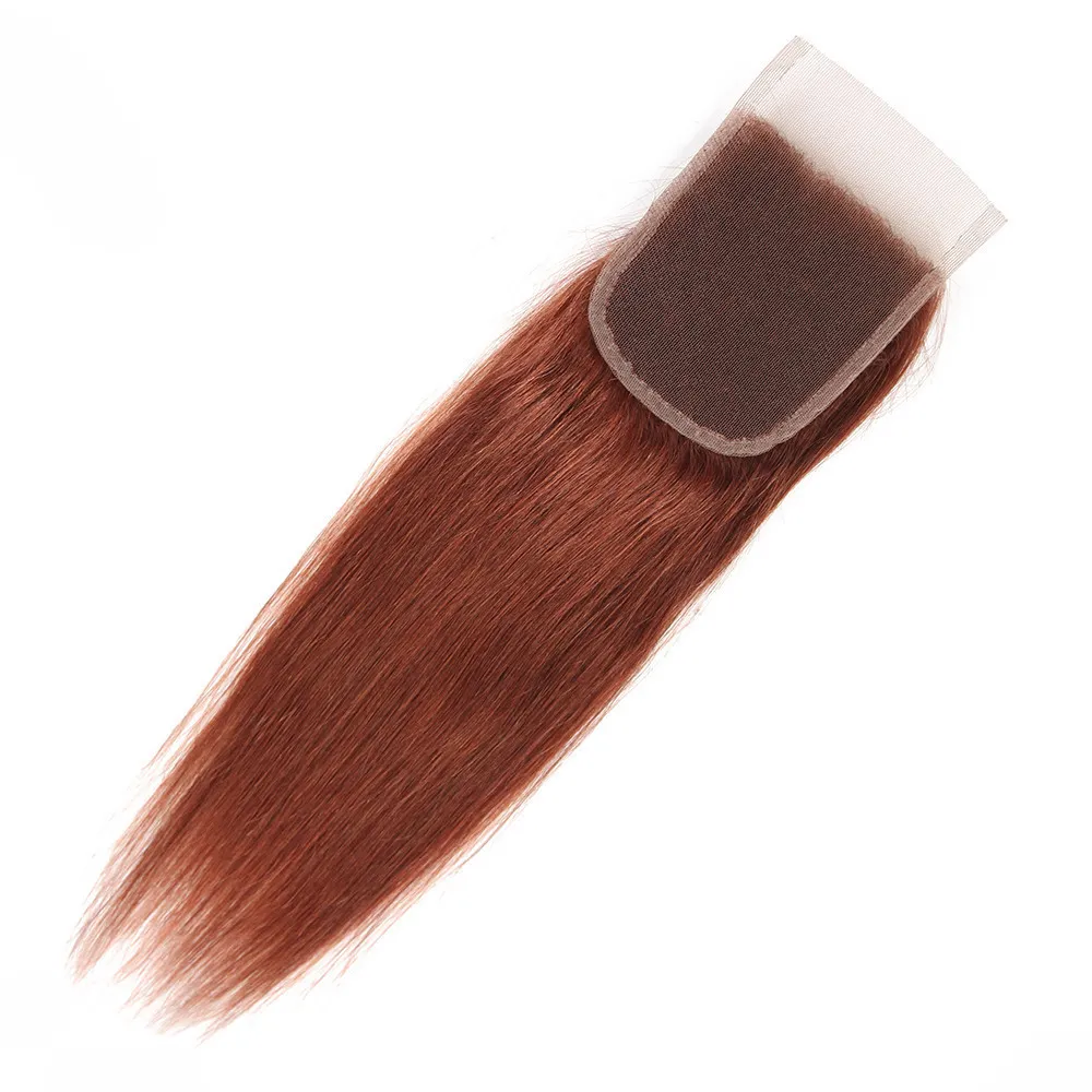 # 33 El cabello virgen indio rojo cobre teje extensiones de trama con cierre de encaje 4x4 Body Wave Dark Auburn 3 paquetes de ofertas con cierre superior