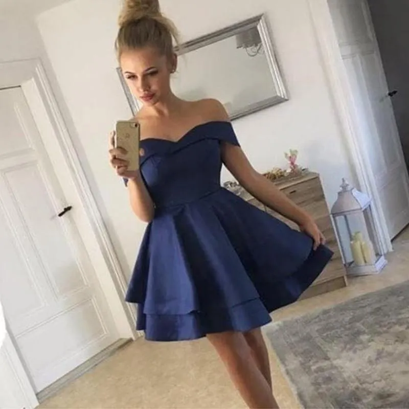 slim fit dress slacks Off-Shoulder Short Graduation Dress with Long Sleeves Black / Small main image 0