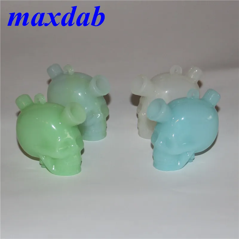 Glow in the dark hookahs Silicone Skull Blunt Bubbler hookah Glass Bong Water Pipes Oil Rigs Mini Travel Bongs smoking hand pipe