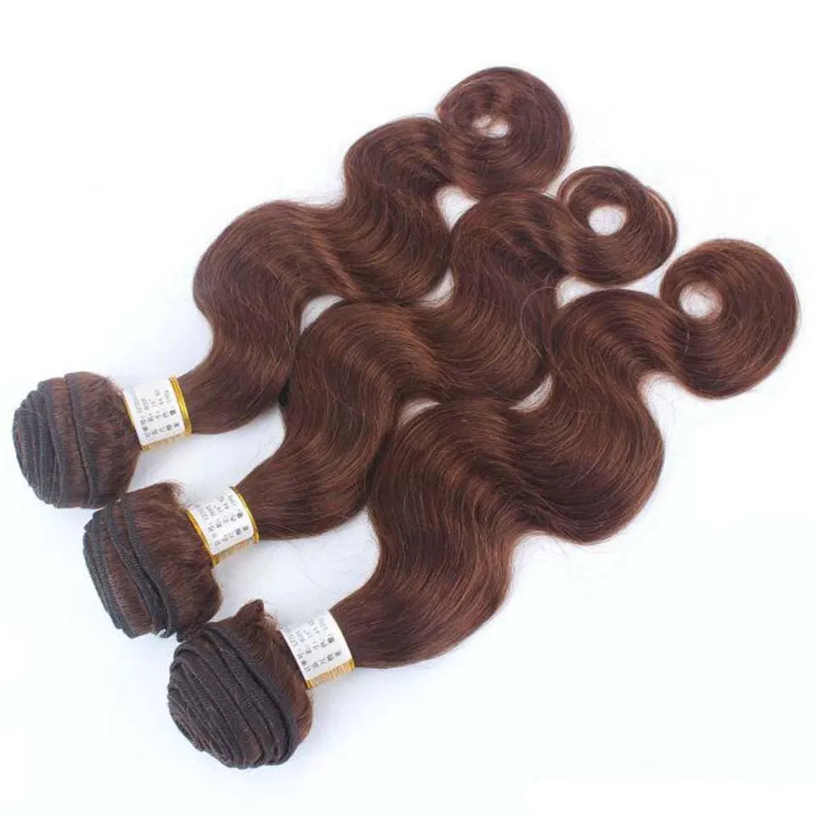 # 4 Middle Brown Lace Frontal med buntar Choklad Brun Body Wave Human Hair Weaves Öron till öra Lace Frontal med buntar