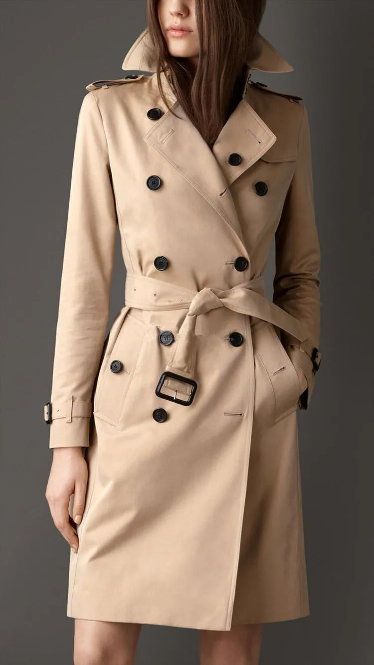 Vår Höst Casual Trench Coat för Kvinnor Plus Storlek Lång Dubbelbröst Slim Windbreaker Ytterkläder Eleganta Overcoats