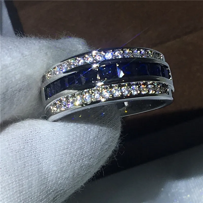 Unikalny Moda Męski Pierścień 5A Cyrkon Kamień Birthstone CZ Party Engagement Wedding Band Ring Dla Mężczyzn Biała Złota Wypełniona Biżuteria