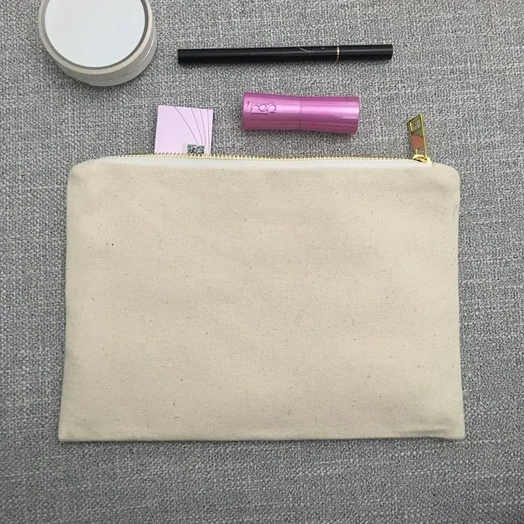 Bolsa de maquillaje de lona en blanco bolsa de cosméticos de lona natural 100% algodón bolsa de aseo gris estuche de maquillaje de viaje grande bolsa de regalo de damas de honor de color rosa claro