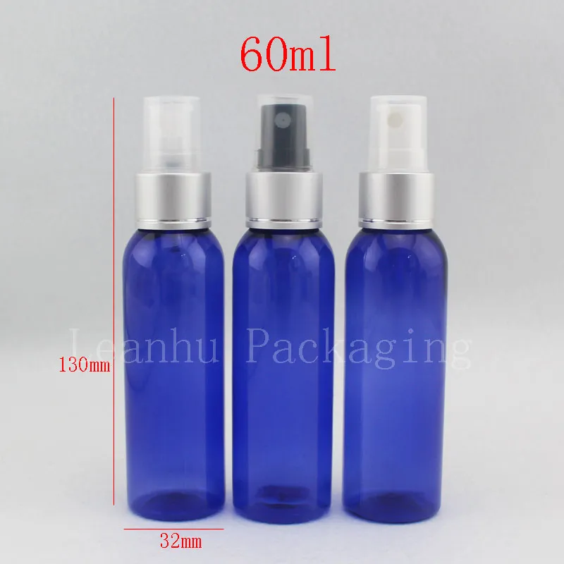 60ml X 50 mavi doldurulabilir plastik şişe, 2oz sis püskürtücü şişe, 60cc parfüm sprey, kapaklı plastik kap sprey pompası