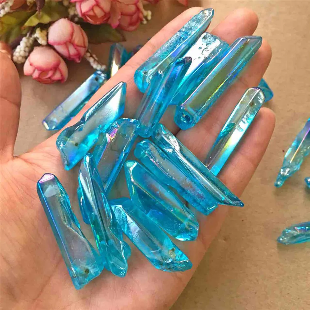 15st Titanium Clear Quartz Pendant Natural Raw Crystal Wand Point Rough Reiki Healing Prism Cluster Halsband Charms Craft3469051