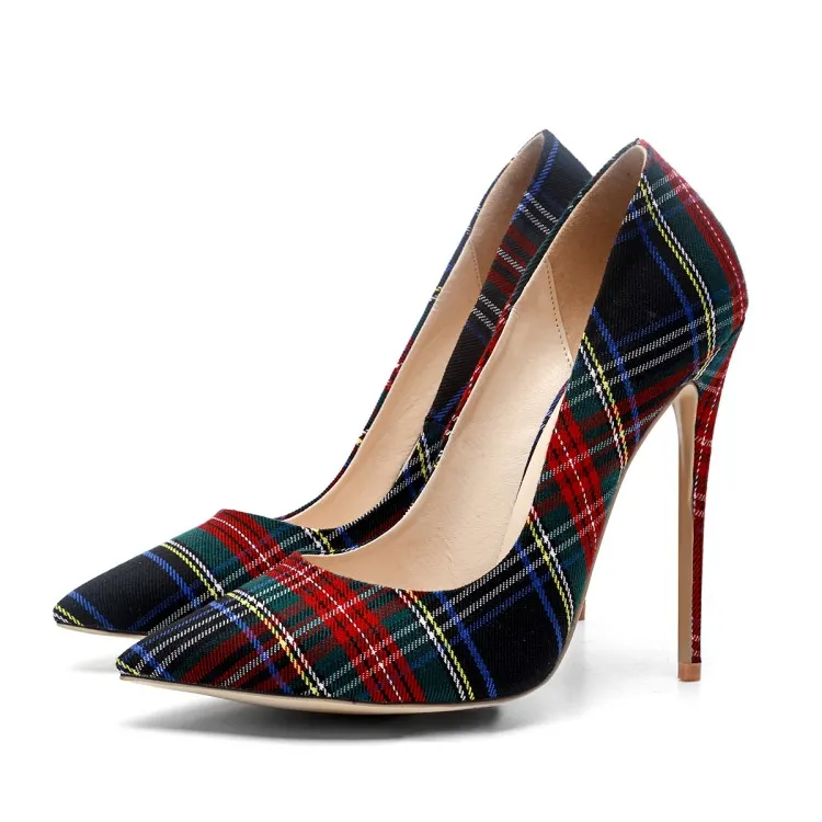 2018 new fashion shoes pointed toe plaid ladies high heels dress shoes sapatos ladies sandalia stiletto heel women pumps party shoes