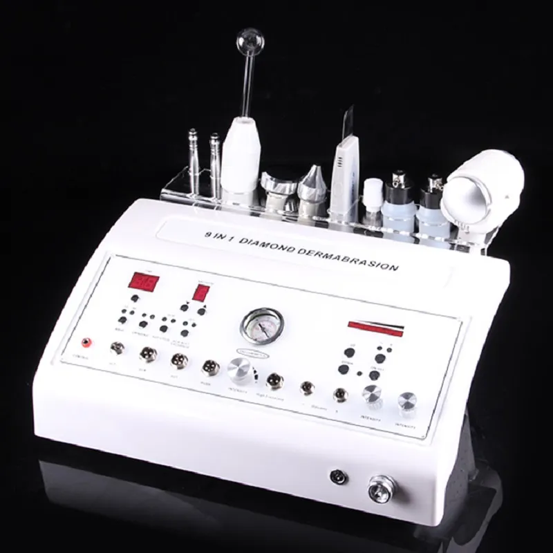 9 i 1 Super Microdermabrasion Skin Care Ultraljud Skin Scrubber Galvanic Massage High Frequency Face Lift Oxygen Jet Peel Machine