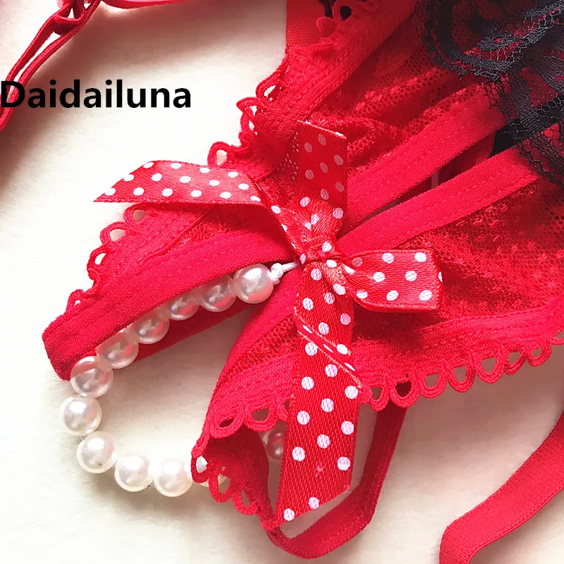 Daidailuna Damen-Strumpfgürtel mit Perlen, offener Schritt, sexy Dessous, Hosenträger, Schleife, Strumpfhalter für Hochzeit