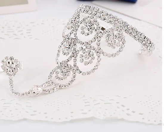 Nouvelle mode diamant blanc chaîne à main bijoux chaîne en argent femmes mariée argent charme accessoires de mariée bracelets à main de mariage Weddi260m