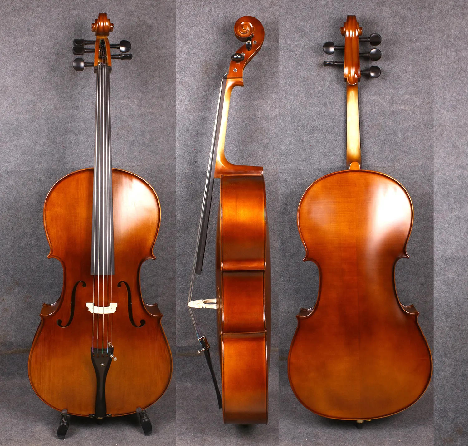 Yinfente 4/4 5-saitiges Cello in voller Größe, Fichte, Ahornholz, Ebenholz-Celloteile, inklusive Tasche, Bogen, handgefertigt