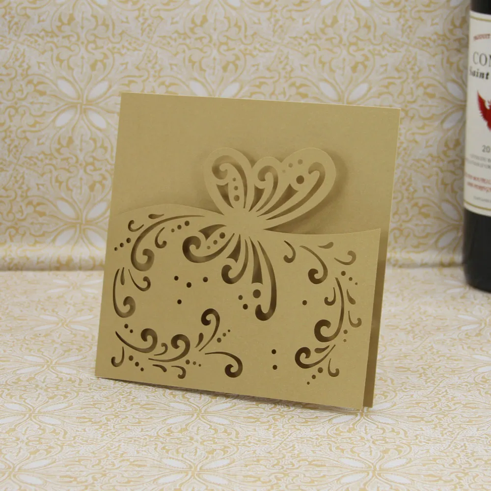 Laser gesneden bruiloft uitnodigingen OEM in 41 kleuren aangepast hol met vlinders gepersonaliseerde bruiloft uitnodiging kaarten # BW-I0312