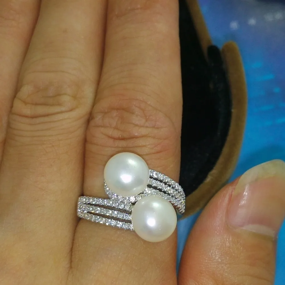 Mode-sieraden Merk Sieraden Pearl Gem 5A Zirkoon steen 925 Sterling Silver Wedding Band Ring SZ 5-10 gratis verzending