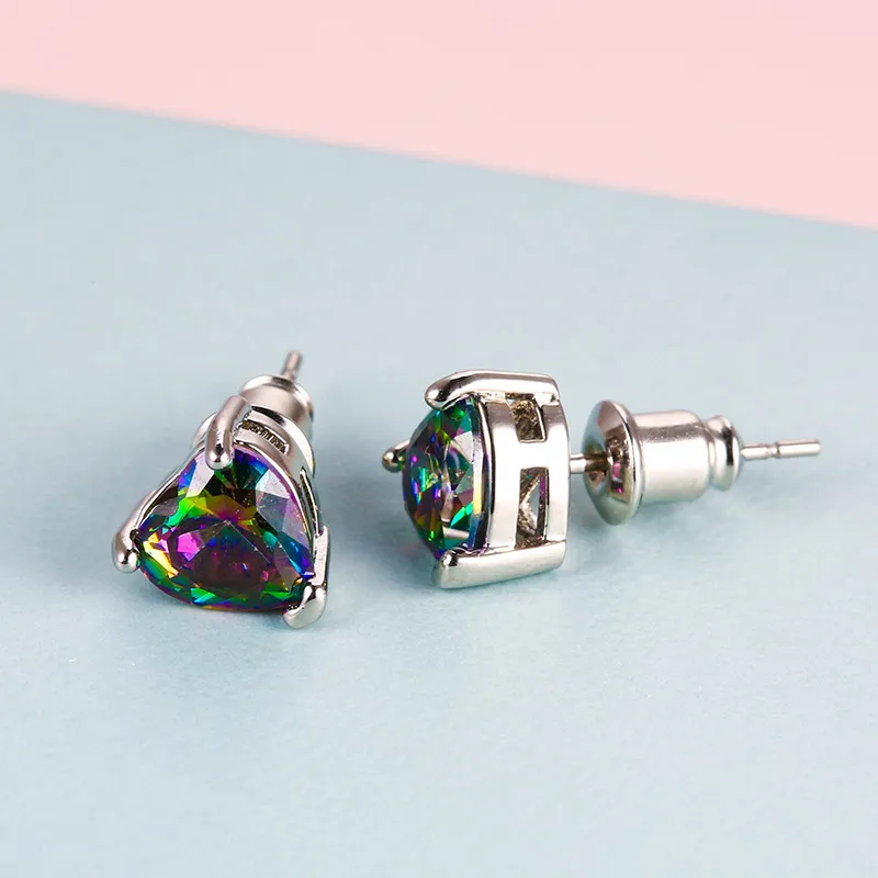 Diamant opal örhängen kristall kubik zirkonium kärlek hjärtstudörhängen bröllop örhängen mode smycken kvinnor gåvor släpp frakt