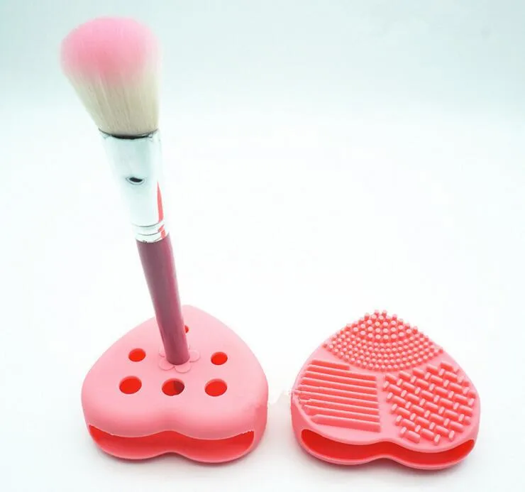 Groothandel 10 kleuren hartvorm make-up borstel met houder siliconen cosmetische reiniging tool wasborstel ei pad borstelreiniger 1000 stks