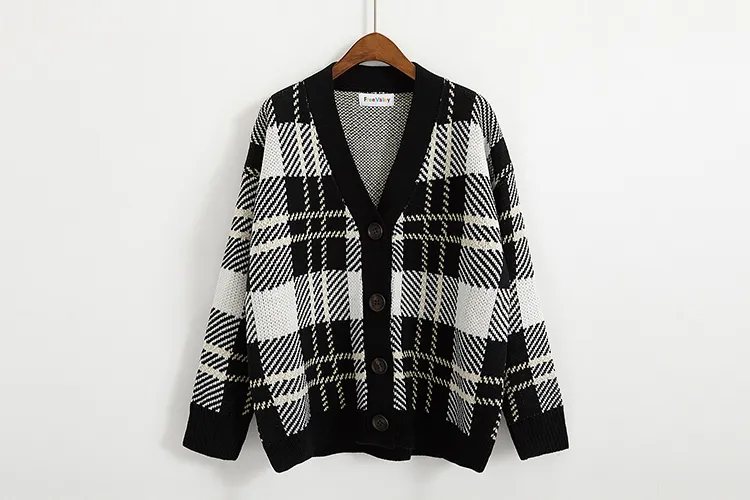 cardigan vrouwen truien harajuku koreaanse stijl herfst kleding winter 2018 mode retro plaid buttons trend gebreide trui vrouwen