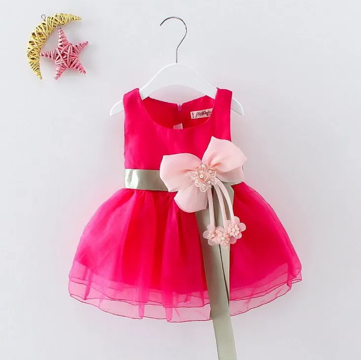 6 Kolor Lato Dziewczynek Suknie Księżniczka Bow Weddings Bow Dress Kids Birthday Party Costume Odzież dziecięca dla 2-5y