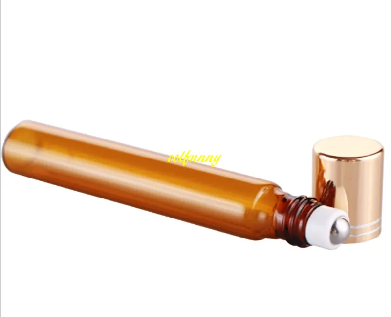 / Parti 10ml Refillerbar Amber Roll på glasflaskor Essentiell Oljevalsboll Fragrance Parfymflaska 15 * 94mm