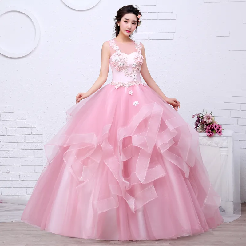 Shippin libero colore rosa filato ragazze abito da sposa 2018 nuova moda semplice arte femminile esame abiti abito parte abiti da sposa