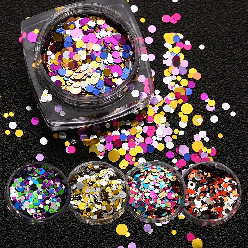 New Fashion Nail Art Nail Patch Metal Mix Colorful Round Glitter Nail Glitter Adesivi Trucco Regali di bellezza