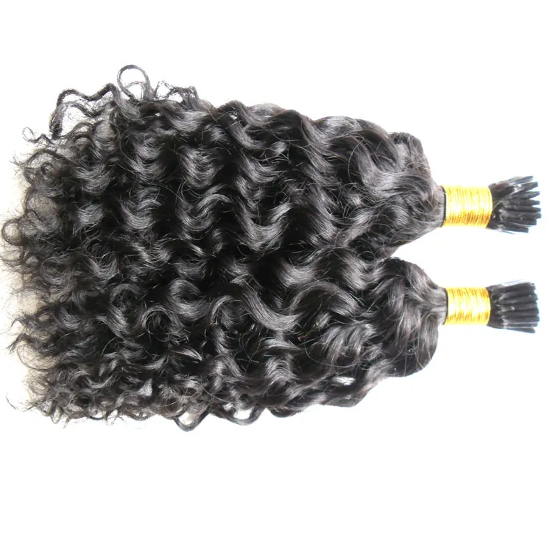 Natural Color Kinky Curly Keratin Human Fusion Hair Nail I Tip Machine Made Remy Pre Bonded Hair Extension 100g/strands