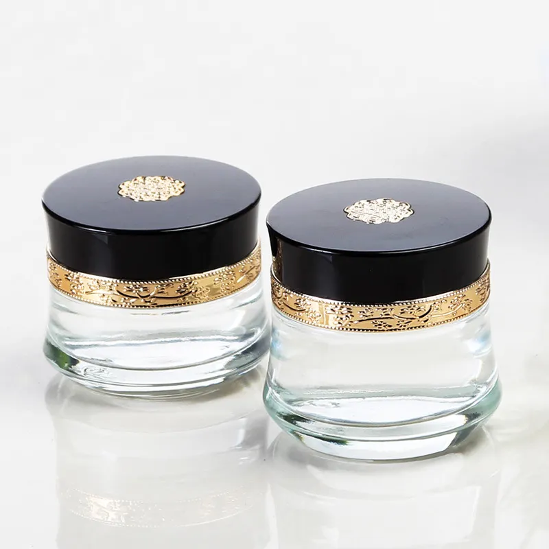 30g / 50g Frosted Clear Glass Cream Jar Cosmetische Container Makeup Kruiken met Black Deksel Hervulbare Flessen Snelle verzending F1554