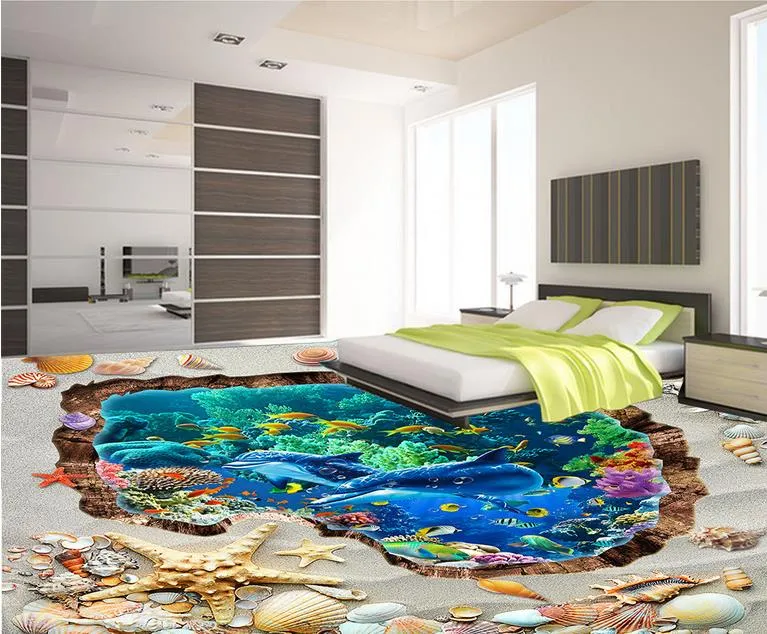 Custom Photo Floor Wallpaper 3D Beach bottom Living Room Bedroom Bathroom Floor Mural Wallpaper Self-adhesive