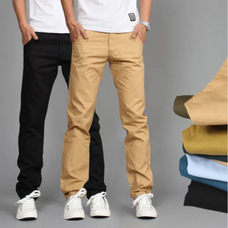 RUBU New Design Casual Men pants Cotton Slim Pant Straight Trousers Fashion Business Solid Khaki Black Pants Men 28-38