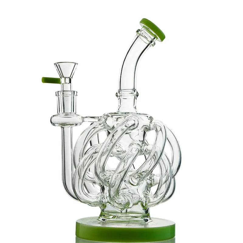 12 Recycler Tube Hookahs Glass Bong Vortex Recycler Super Cyclone Water Bongs 14mm Joint Oil Dab Rigs con Bowl XL137