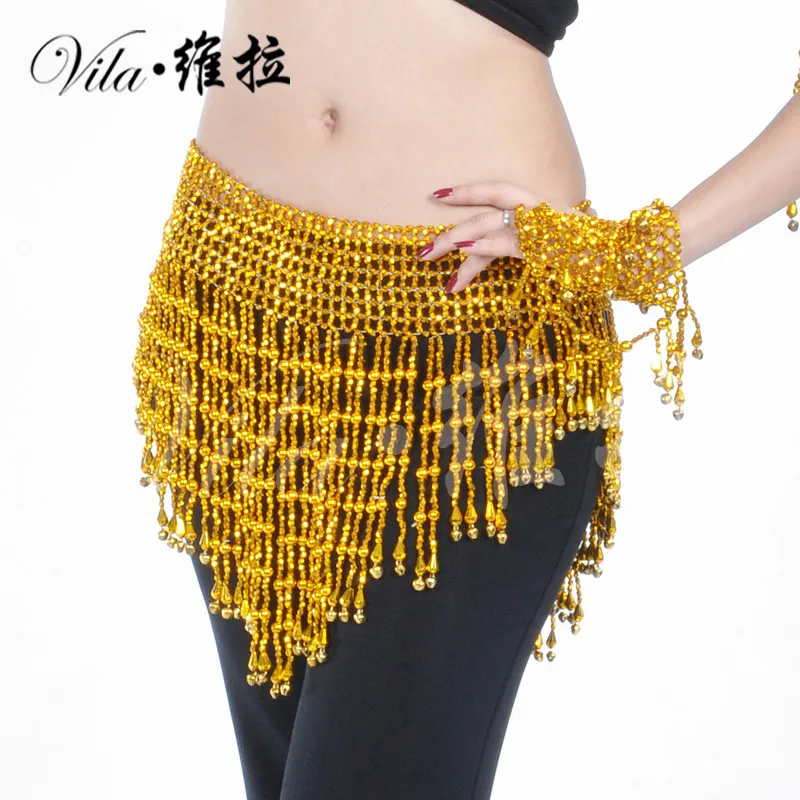Guld Silver Pärlor Oriental Belly Dance Bellydance Belts Bell Hip Scarf För Kvinnor Indian Bellydance Waist Chain Stretch Waist