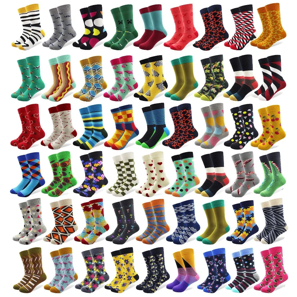 20 Pairs/lot Creative Men's Colorful Striped Cartoon Combed Cotton Happy Socks Crew Wedding Gift Casual Crazy Funny Socks Crazy