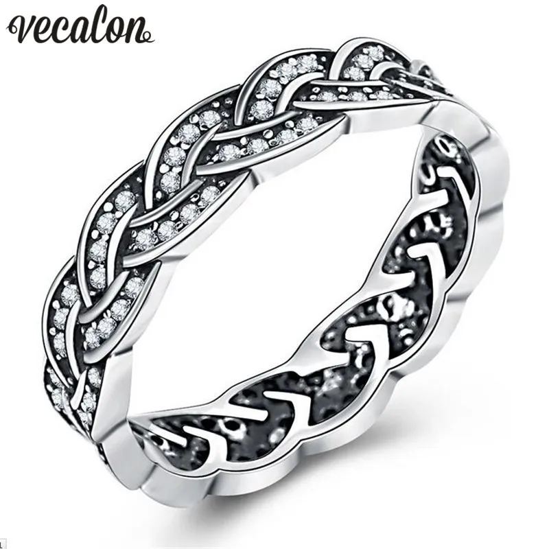 Vecalon New Cross Women Band Ring 5A Diamonique CZ 925スターリングシルバーエンゲージメントウェディングリング