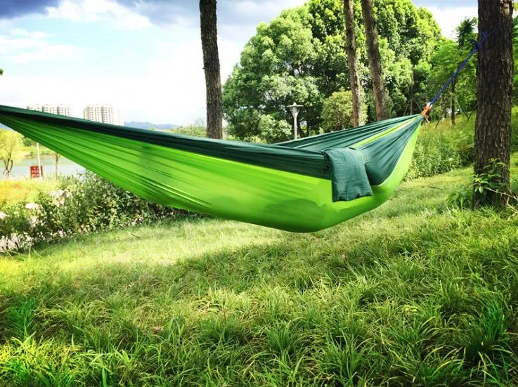 Partihandel 100st Portable Nylon Parachute Double Hammock Garden Utomhus Camping Travel Survival Hängmatta sovsäng för 2 personer SN1350