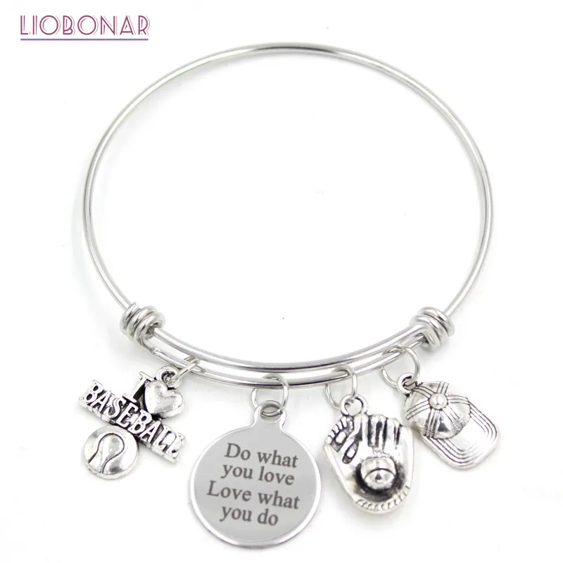 New Arrival Stainless Steel Wire Bangle Adjustable Expandable Bangle Bracelet Sport I love Baseball Bracelets for Baseball lovers fans Gifts