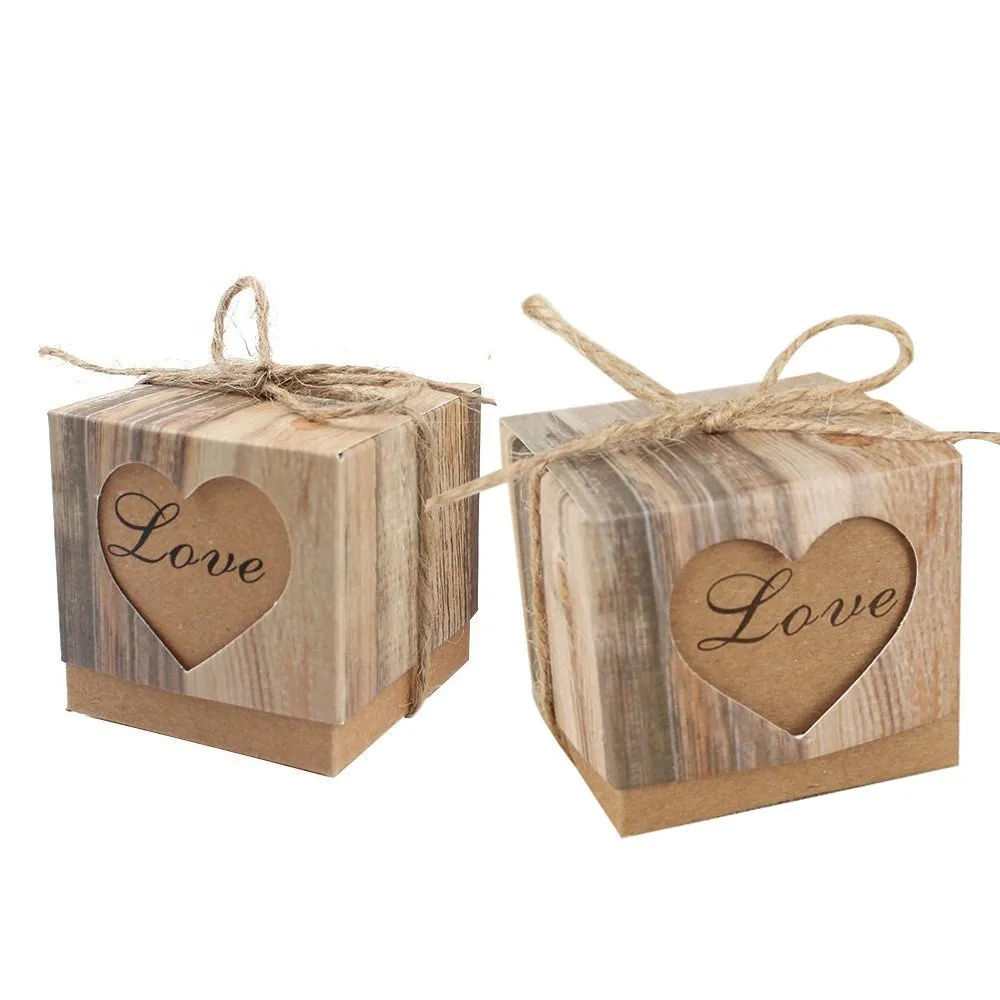 Vintage Kraft Paper Hollow Out Love Heart Favor Gift Box Bröllopsfödelsedagsfest Handgjorda Tvål Smycken Candy Wrap Packaging Boxes