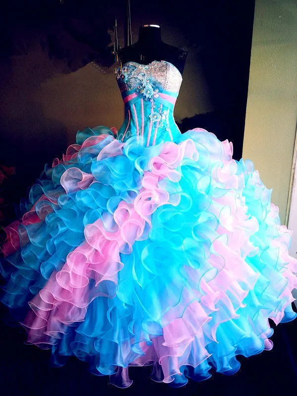 blue and pink quinceanera dresses Multi Color Ball Gown Dress, Sweetheart... From Juliaweddingdresses, $129.19 The Basque waistline enhances filter_color_black Calling All Tall Women: Color:0010 Black Combo
